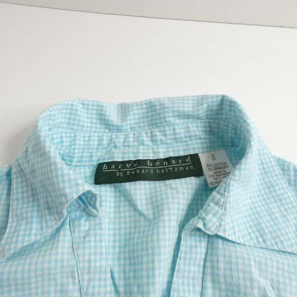 Benard Holtzman Fitted Shirt Size S Blue Check Cotton Button Up Long Sleeve - Picture 2 of 8
